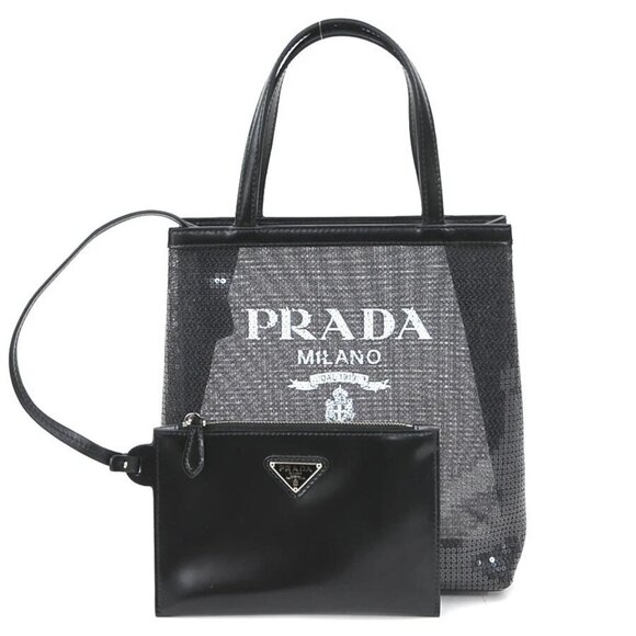 Auth PRADA Handbag Black Sequin/Leather - Picture 1 of 12